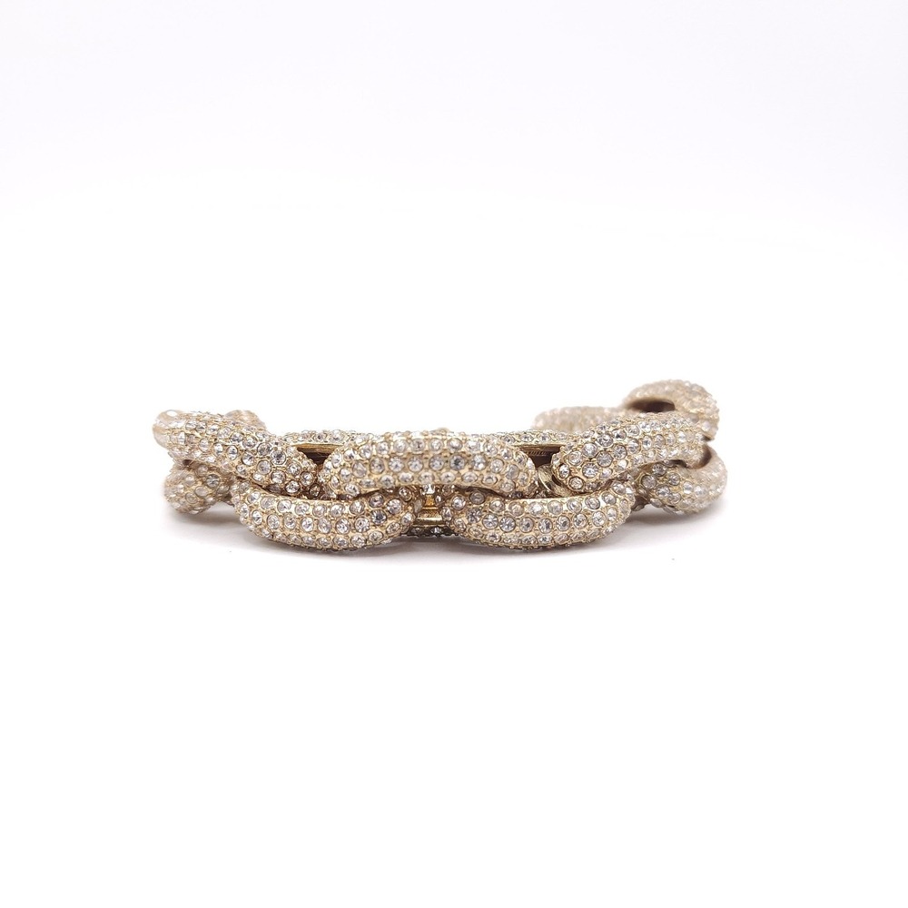 Gold Tone Pave Crystal Chunky Chain Link Bracelet Statement 7.5-8.5in - Picture 5 of 6